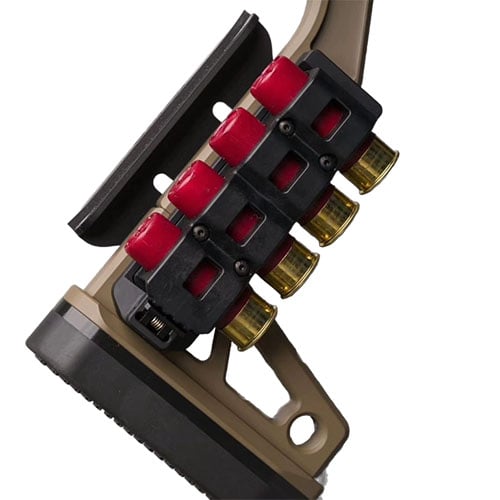 Le Quiver Aridus 4-Round est compact, robuste et se fixe facilement sur ton shotgun Chisel Machining, tout en portant 4 cartouches 12-gauge avec style.